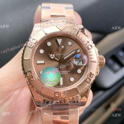 Swiss Quality Rolex Yachtmaster Rose Gold Replica Citizen 8215 Watch 904l  Chocolate Dial